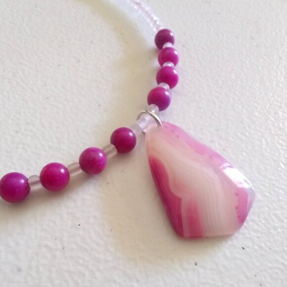 Pink & White Agate + Sugilite Choker Bib Necklace ~ Unique Feminine Girlie Boho - Picture 6 of 9